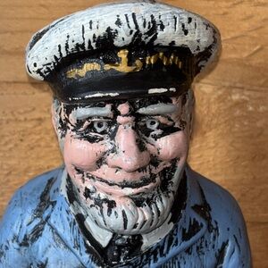 Enesco Japan  chalk ware Sea Captain Bank Missing Coin Stopper 12 x 4